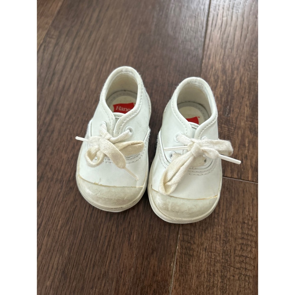 Vtg Hanes Soft Fit Baby Sneakers White Leather Lace Infant Shoes Size 2W 4265896